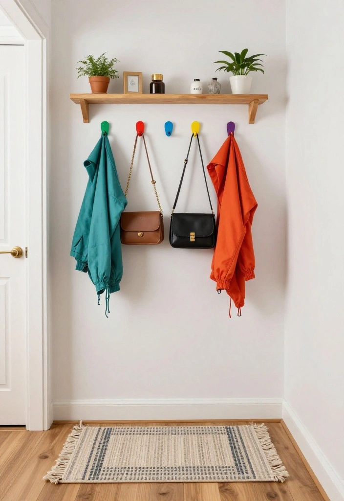 12 Narrow Entryway Ideas for Better Flow 3. Wall Mounted Hooks and Racks 0