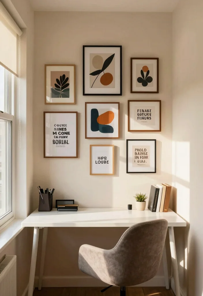 12 Office Desk Decor Ideas That Feel Calm and Focused 4. Personalized Art and Prints 0