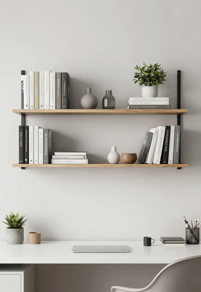 12 Office Desk Decor Ideas That Feel Calm and Focused 8. Minimalist Wall Storage 0