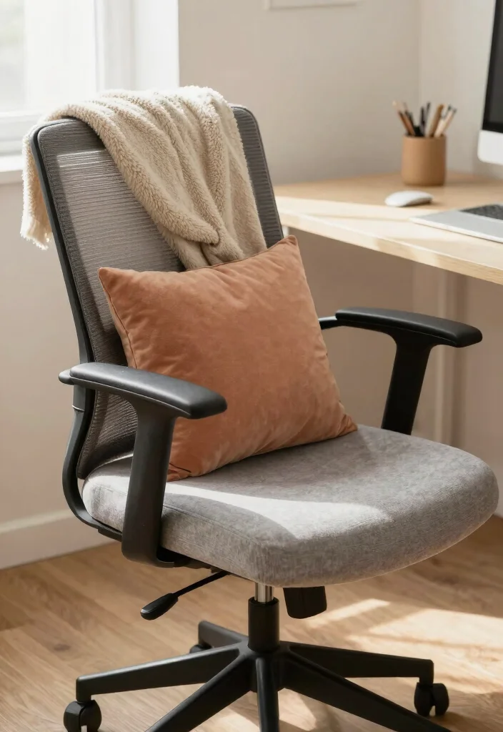 12 Office Desk Decor Ideas That Feel Calm and Focused 9. Cozy Textiles and Throws 0