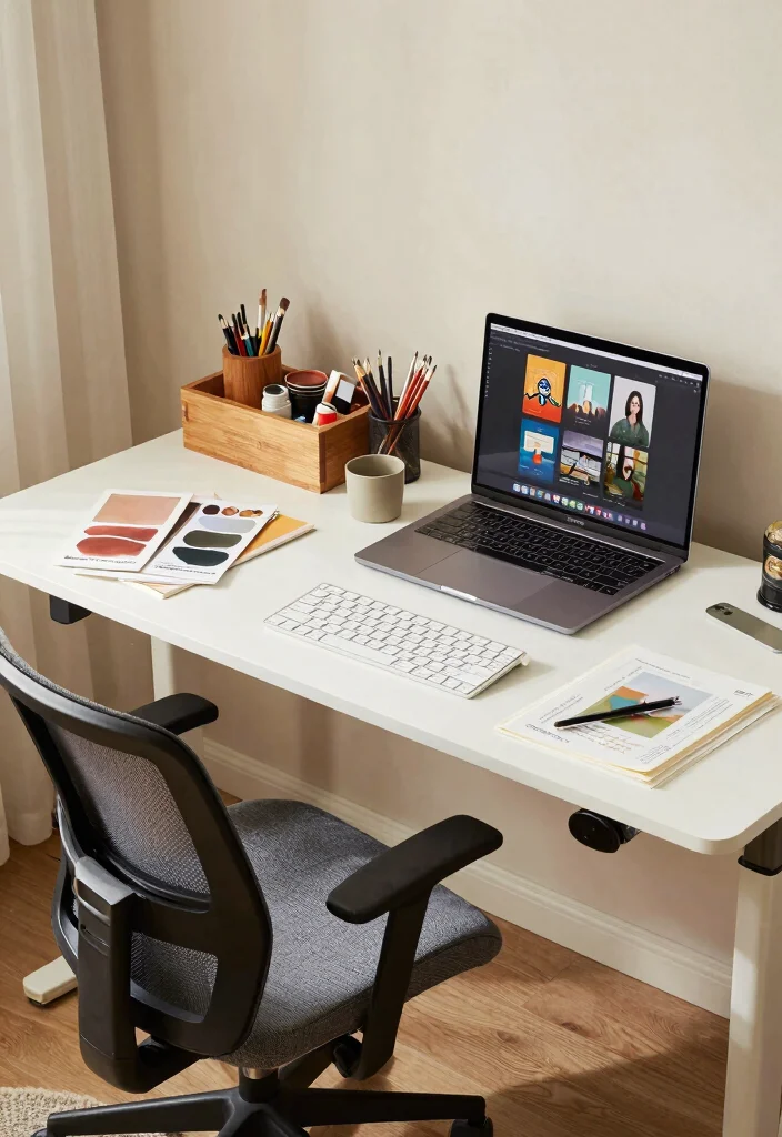 12 Office Ideas for Women That Feel Personal and Practical 11. Creative Workstation Setup 0