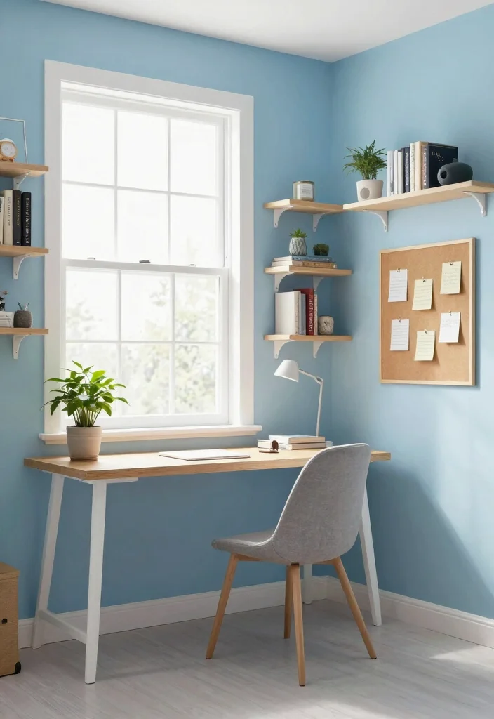 12 Office Wall Color Ideas That Support Productivity 1 12 Office Wall Color Ideas That Support Productivity 1. Soothing Sky Blue 0