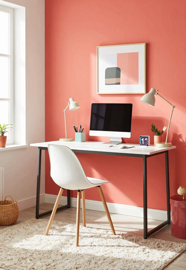 12 Office Wall Color Ideas That Support Productivity 60 12 Office Wall Color Ideas That Support Productivity 10. Dynamic Coral 0