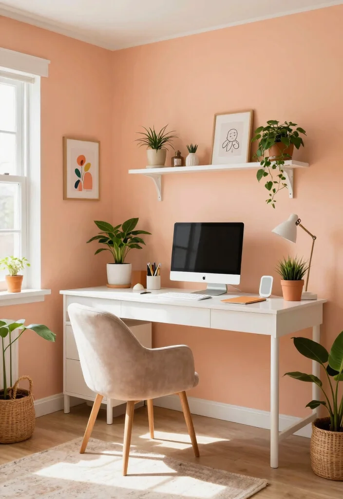 12 Office Wall Color Ideas That Support Productivity 61 12 Office Wall Color Ideas That Support Productivity 11. Gentle Peach 0