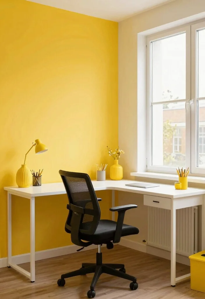 12 Office Wall Color Ideas That Support Productivity 4 12 Office Wall Color Ideas That Support Productivity 4. Energizing Yellow 0