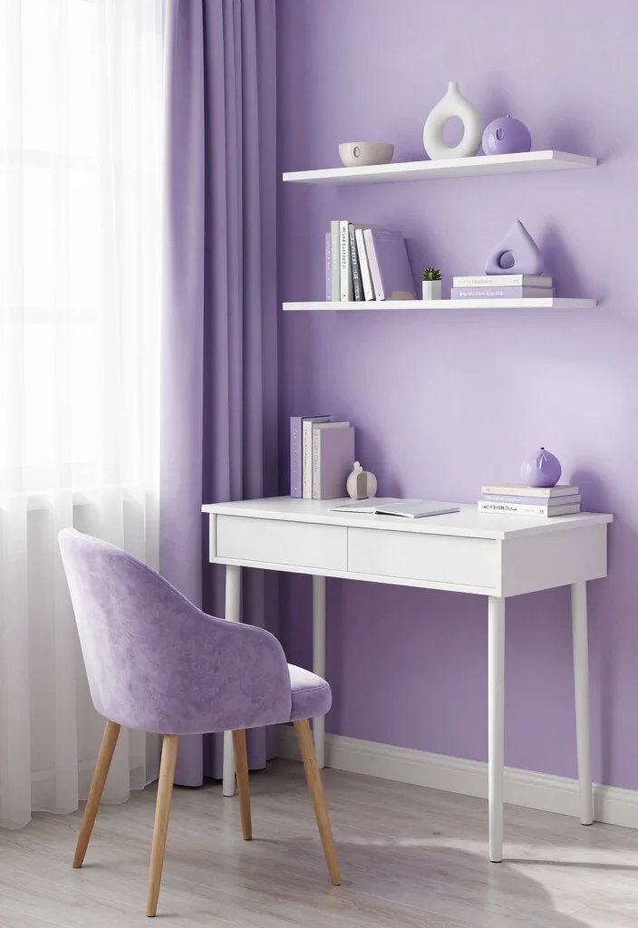 12 Office Wall Color Ideas That Support Productivity 15 12 Office Wall Color Ideas That Support Productivity 5. Tranquil Lavender 0