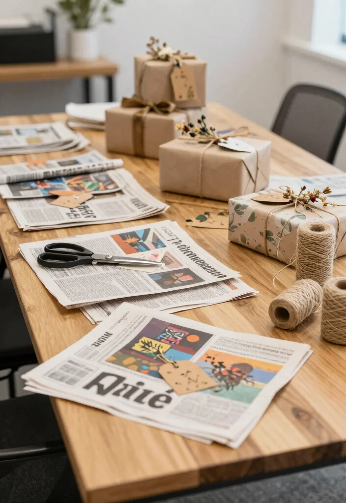 12 Office Xmas Decorating Ideas for Seasonal Cheer 2 12 Office Xmas Decorating Ideas for Seasonal Cheer 2. Recycled Gift Wrap Station 0