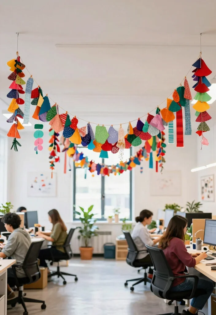 12 Office Xmas Decorating Ideas for Seasonal Cheer 15 12 Office Xmas Decorating Ideas for Seasonal Cheer 5. Upcycled Holiday Garlands 0