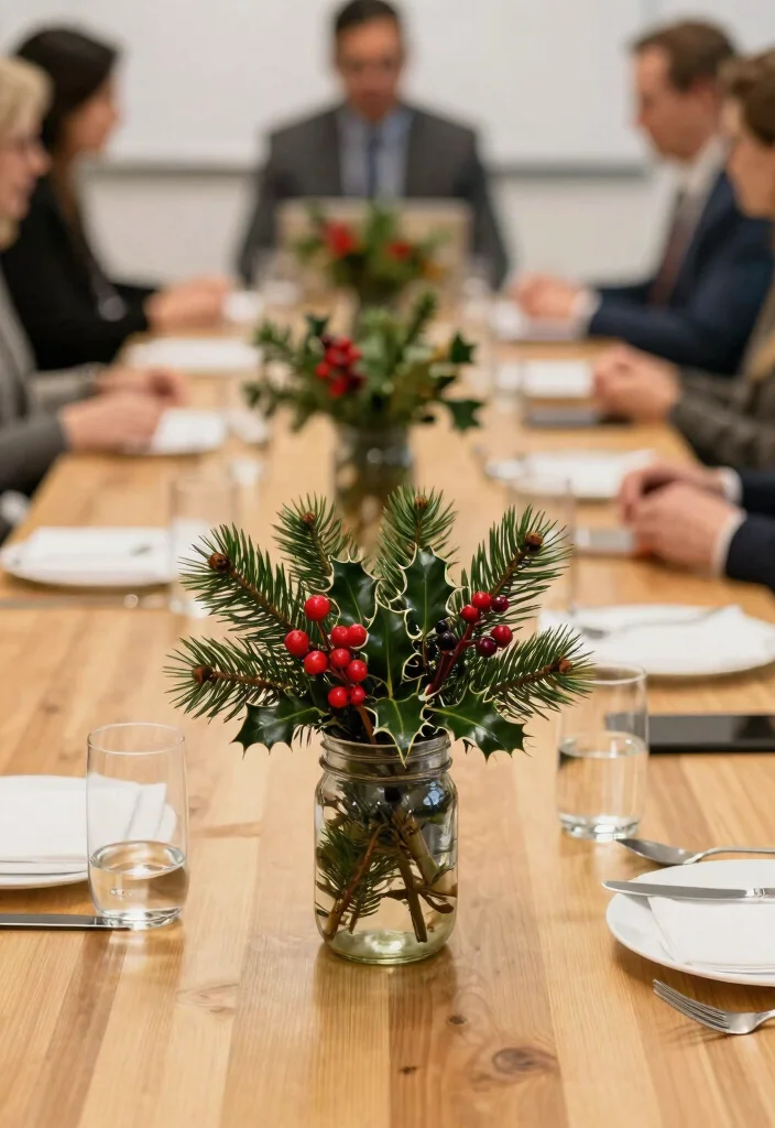 12 Office Xmas Decorating Ideas for Seasonal Cheer 27 12 Office Xmas Decorating Ideas for Seasonal Cheer 7. Nature Inspired Centerpieces 0