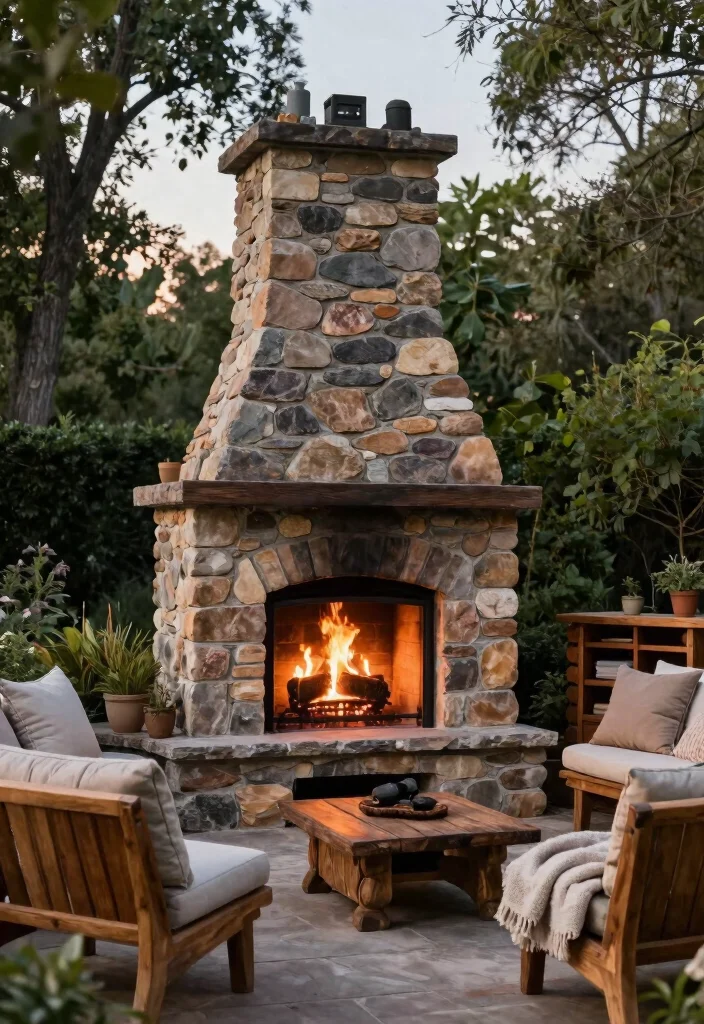 12 Outside Fireplace Ideas for Cozy Outdoor Living 1. Classic Stone Fireplace 0