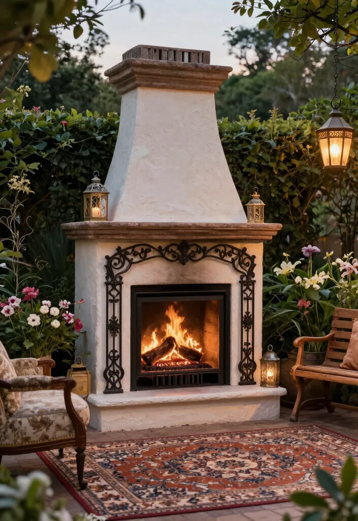 12 Outside Fireplace Ideas for Cozy Outdoor Living 10. Vintage Inspired Outdoor Fireplace 0