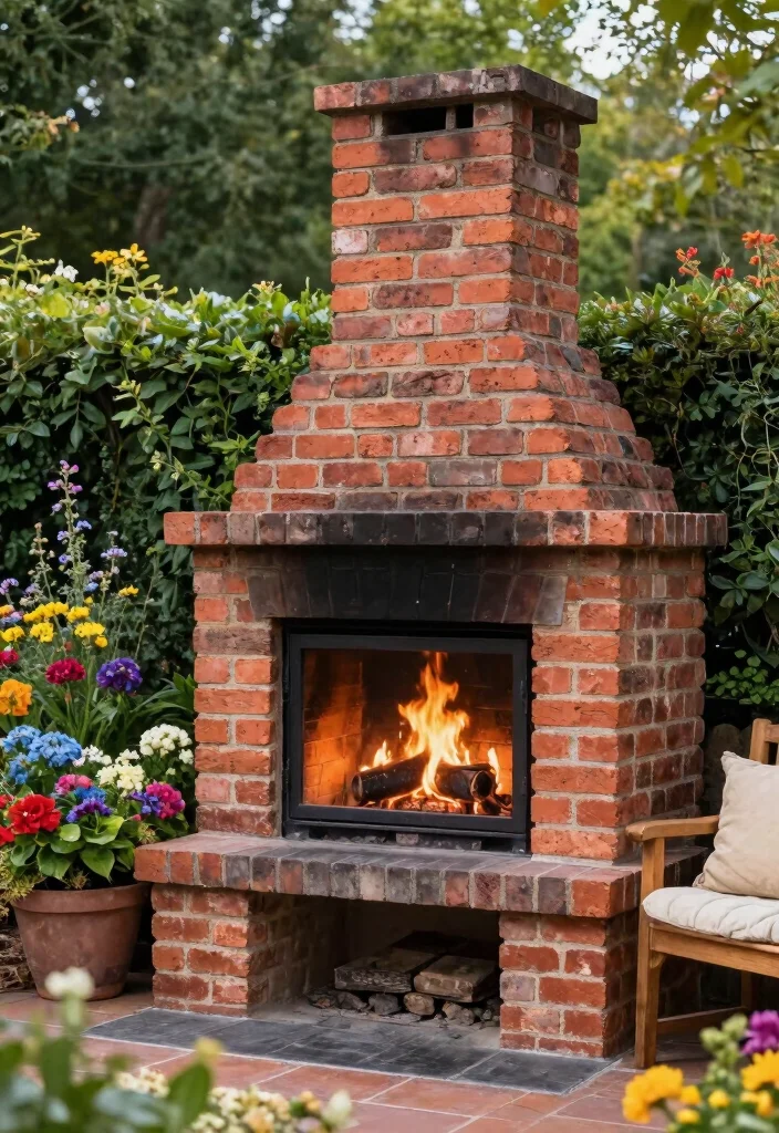12 Outside Fireplace Ideas for Cozy Outdoor Living 3. Rustic Brick Outdoor Fireplace 0