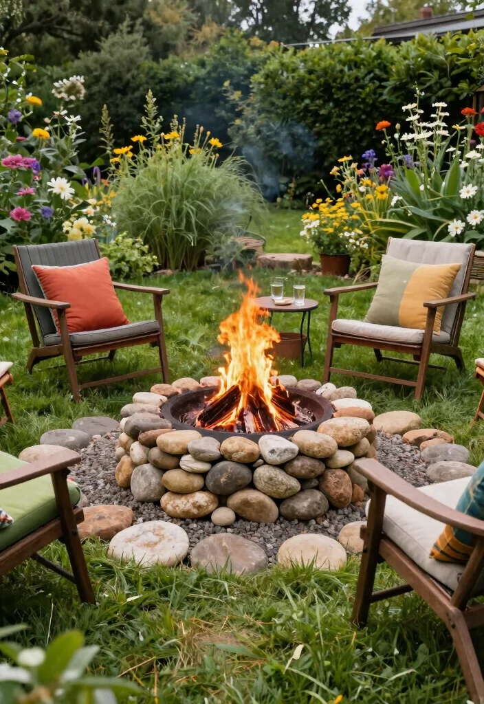 12 Outside Fireplace Ideas for Cozy Outdoor Living 4. Earthy Cobbled Fire Pit 0