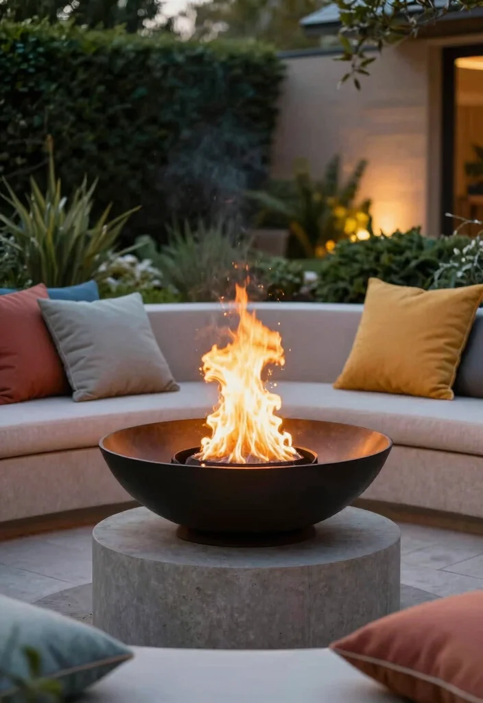 12 Outside Fireplace Ideas for Cozy Outdoor Living 7. Stylish Fire Bowl on Stand 0