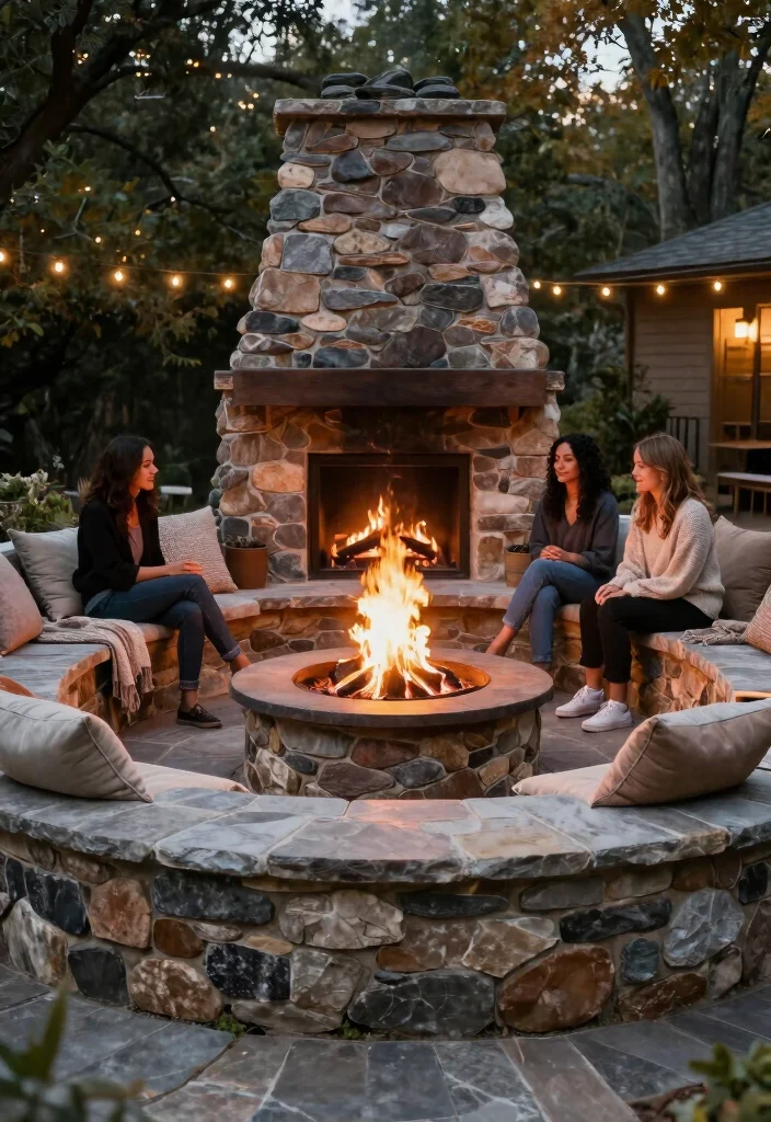 12 Outside Fireplace Ideas for Cozy Outdoor Living 9. Stone Circular Fire Pit 0
