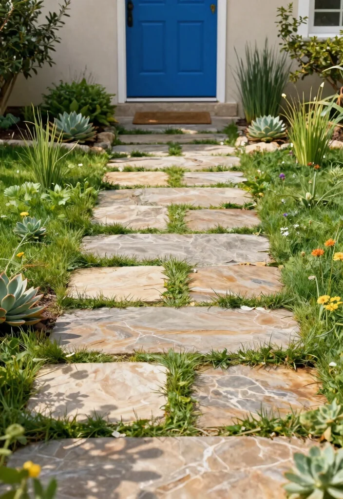 12 Outside Front Door Entryway Ideas with Curb Appeal 1. Embrace Natural Stone Pavers 0