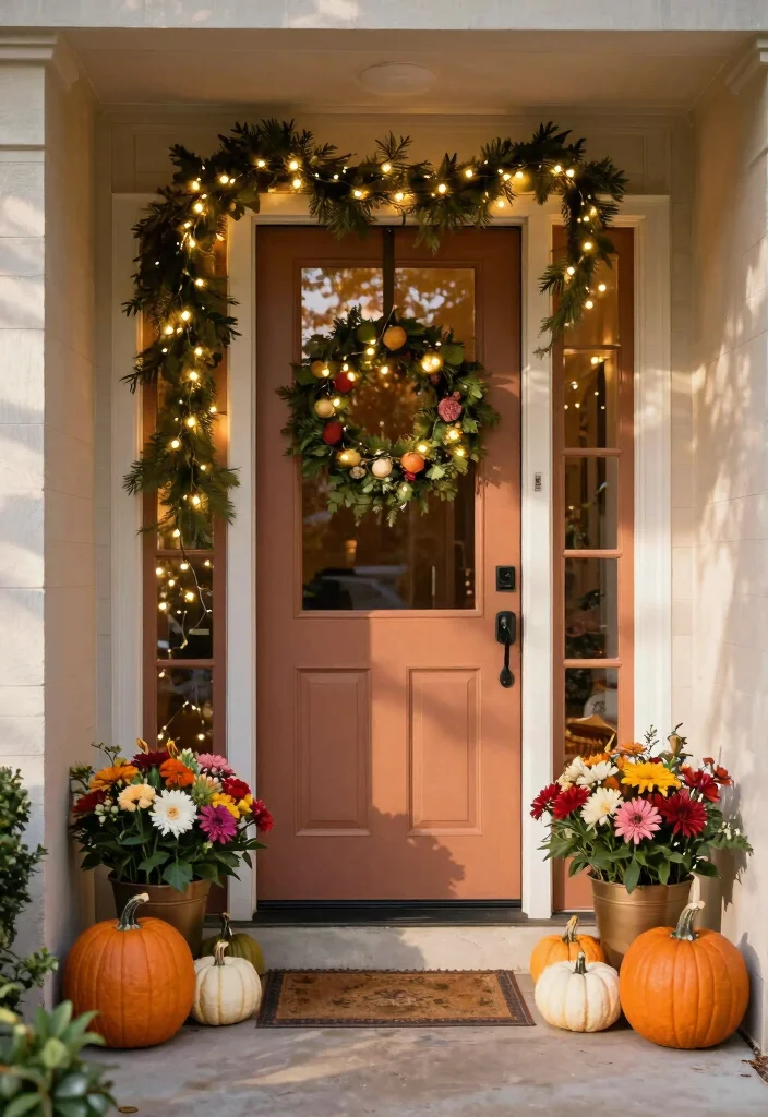 12 Outside Front Door Entryway Ideas with Curb Appeal 12. Seasonal Decorations 0