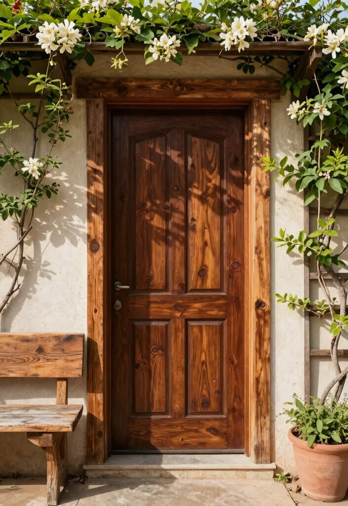 12 Outside Front Door Entryway Ideas with Curb Appeal 2. Recycled Wood Accents 0