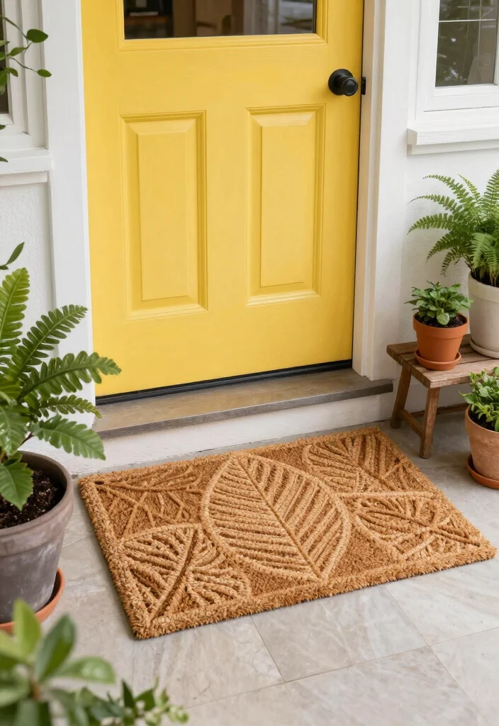 12 Outside Front Door Entryway Ideas with Curb Appeal 3. Eco Friendly Welcome Mats 0