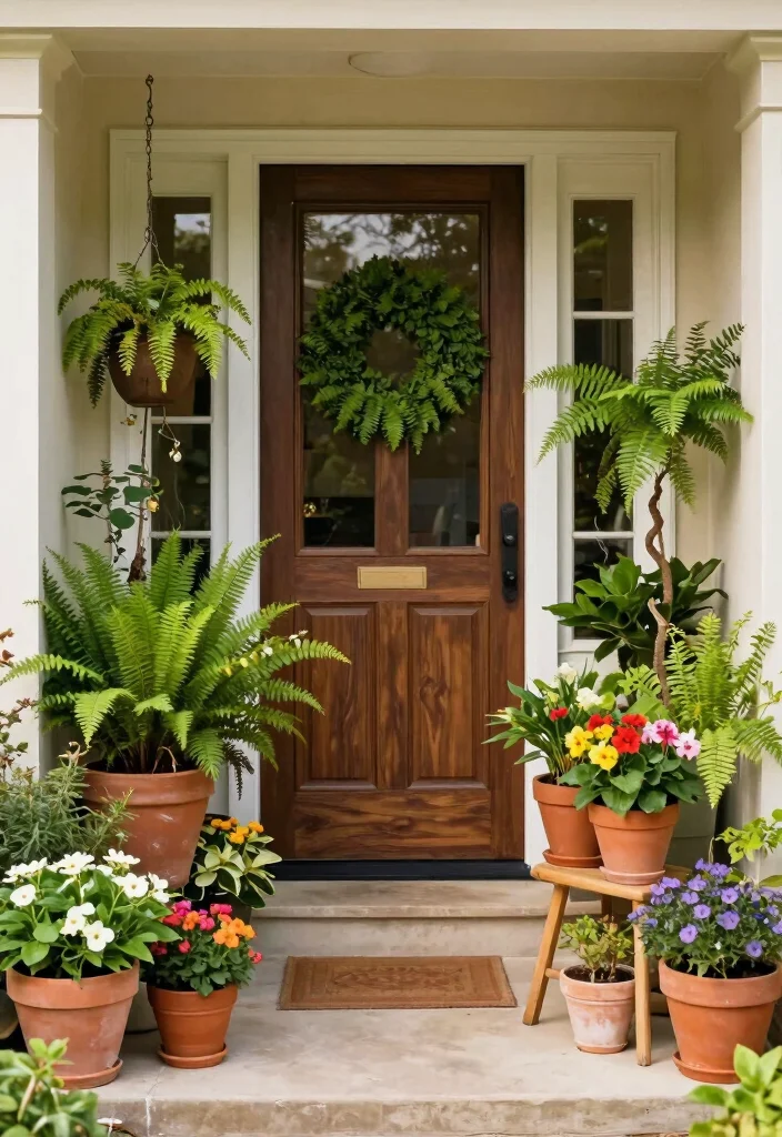12 Outside Front Door Entryway Ideas with Curb Appeal 4. Greenery and Potted Plants 0