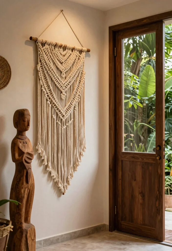 12 Outside Front Door Entryway Ideas with Curb Appeal 8. Artistic Wall Hangings 0