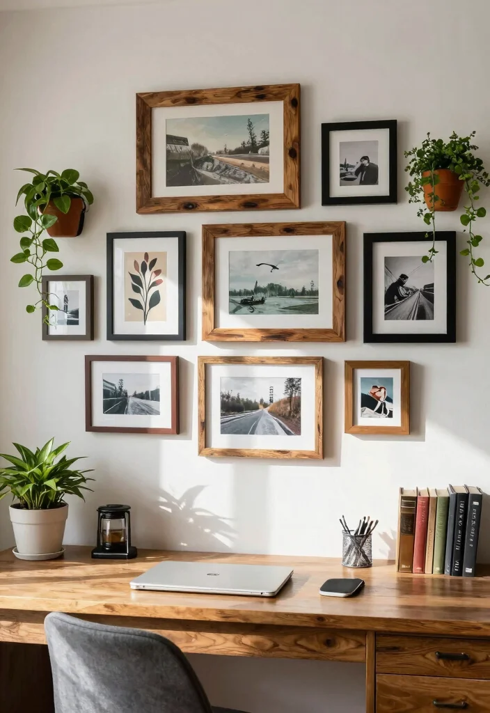 12 Rustic Home Office Ideas with Warm Natural Texture 10. Create a Gallery Wall 0