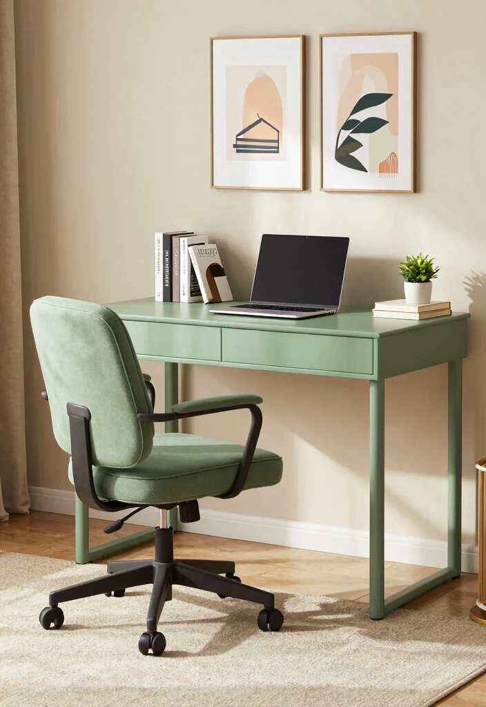 12 Sage Green Office Ideas for Calm Focused Vibes 2. Sage Green Furniture 0