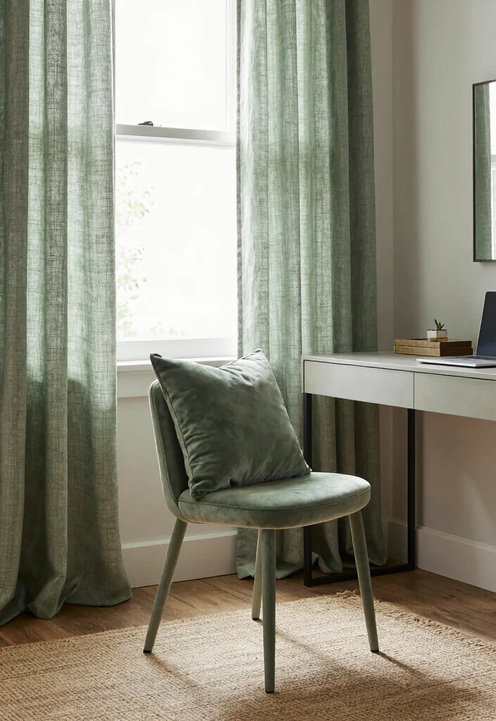 12 Sage Green Office Ideas for Calm Focused Vibes 5. Textured Fabrics 0