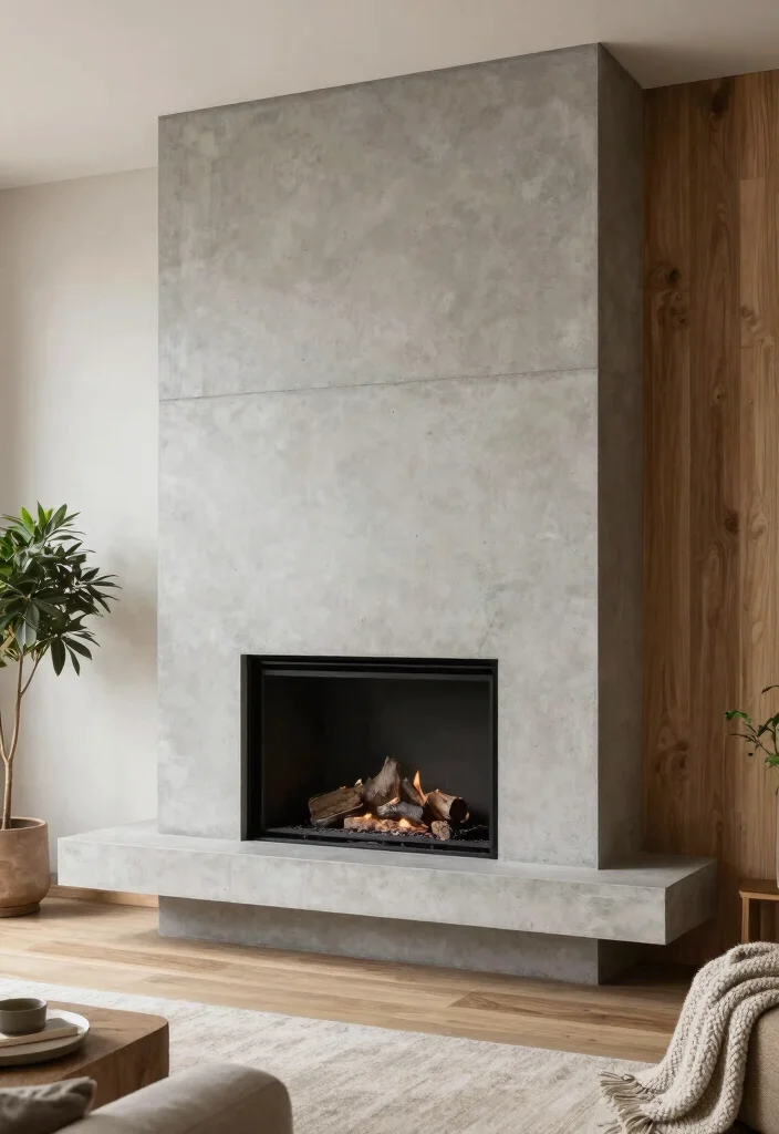 12 Scandinavian Fireplace Ideas with Soft Minimal Nordic Style 13 12 Scandinavian Fireplace Ideas with Soft Minimal Nordic Style 3. Minimalist Concrete Fireplaces 0