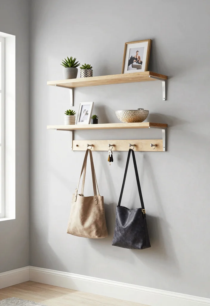 12 Simple Entryway Ideas for Calm and Functional Homes 1. Floating Shelves for Display and Storage 0