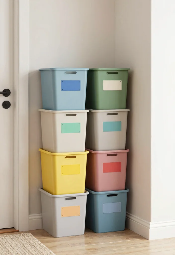 12 Simple Entryway Ideas for Calm and Functional Homes 12. Simple Color Coded Storage Bins 0