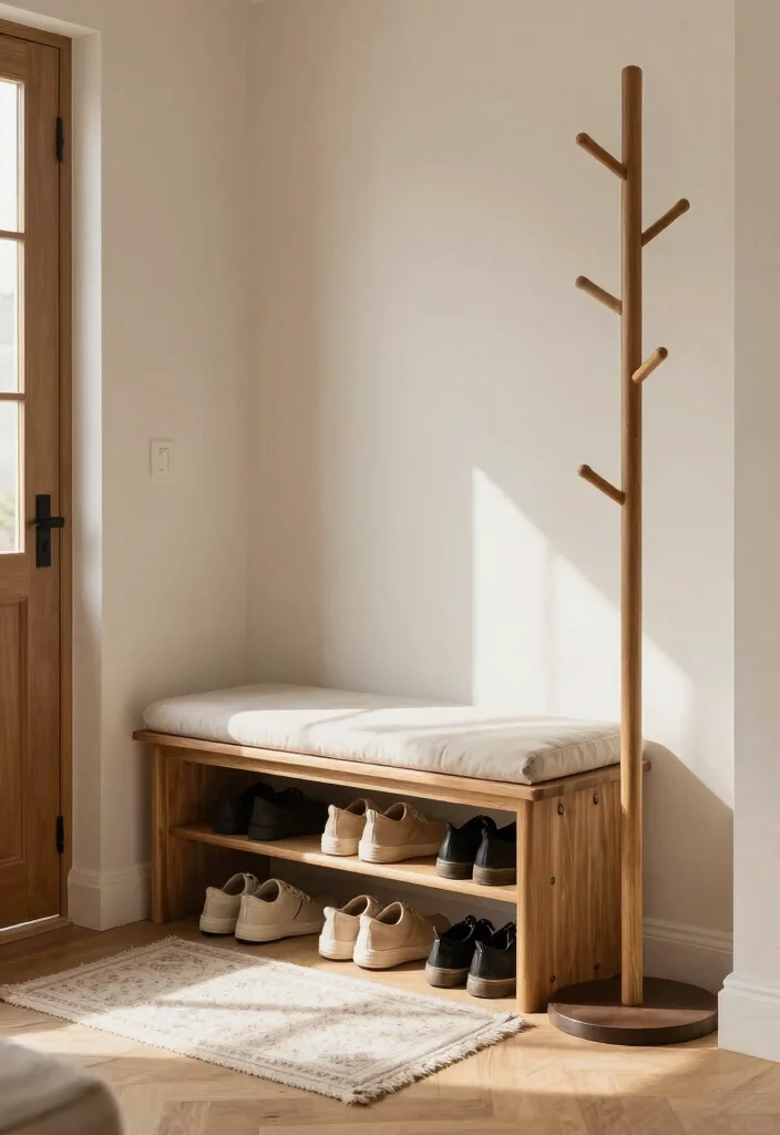 12 Simple Entryway Ideas for Calm and Functional Homes 2. Minimalist Bench with Hidden Storage 0