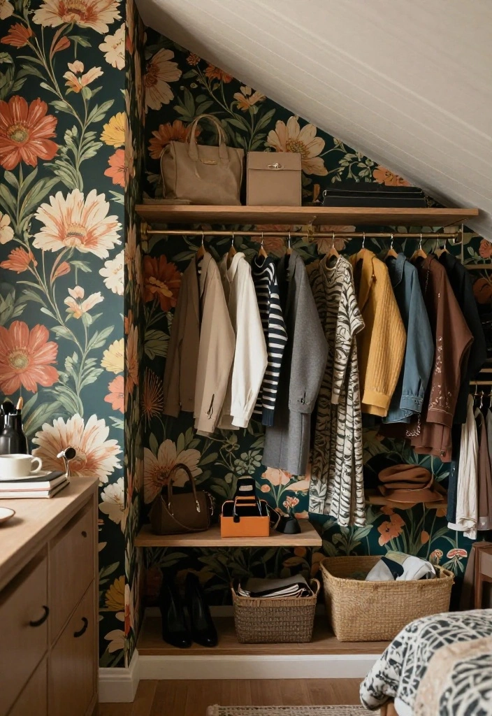 12 Slanted Closet Ideas for Sloped Ceilings and Attic Rooms 10. Statement Wallpaper 0