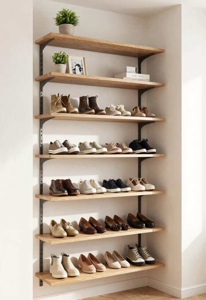 12 Small Closet Room Ideas That Feel Intentional and Well Planned 8. Floating Shelves for an Airy Feel 0