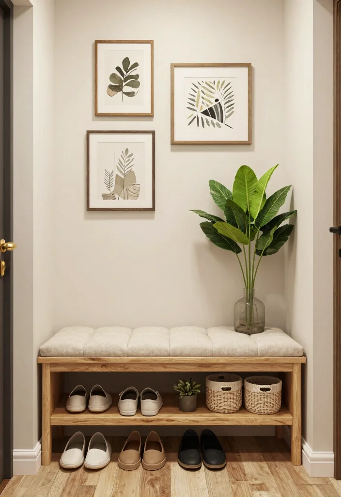 12 Small Entryway Ideas for Apartment Living with Smart Storage 1. Multifunctional Bench 0