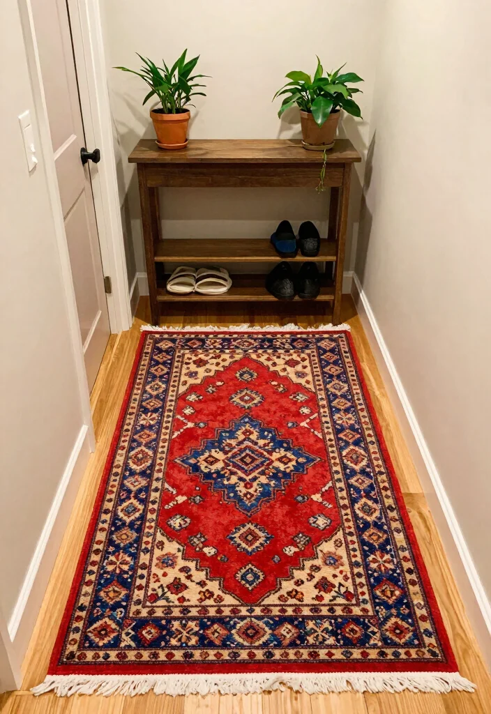 12 Small Entryway Ideas for Apartment Living with Smart Storage 11. Colorful Rugs 0