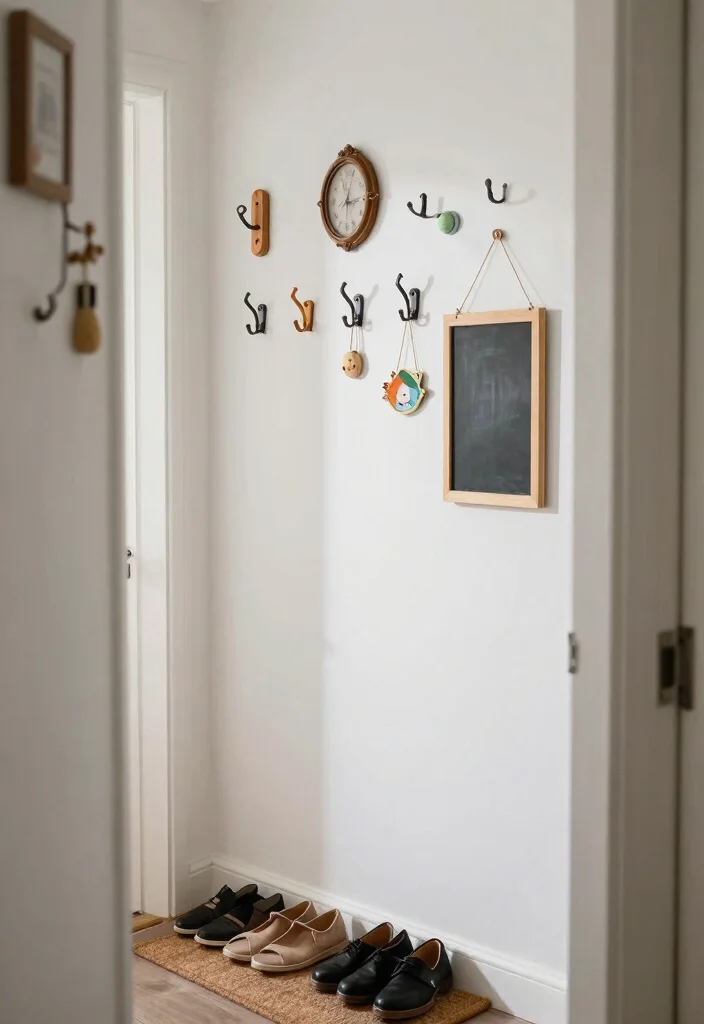 12 Small Entryway Ideas for Narrow Hallways That Flow 2. Hooks and Pegs for a Functional Touch 0