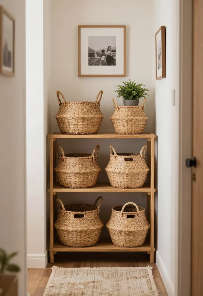12 Small Entryway Ideas for Narrow Hallways That Flow 3. Stylish Storage Baskets 0