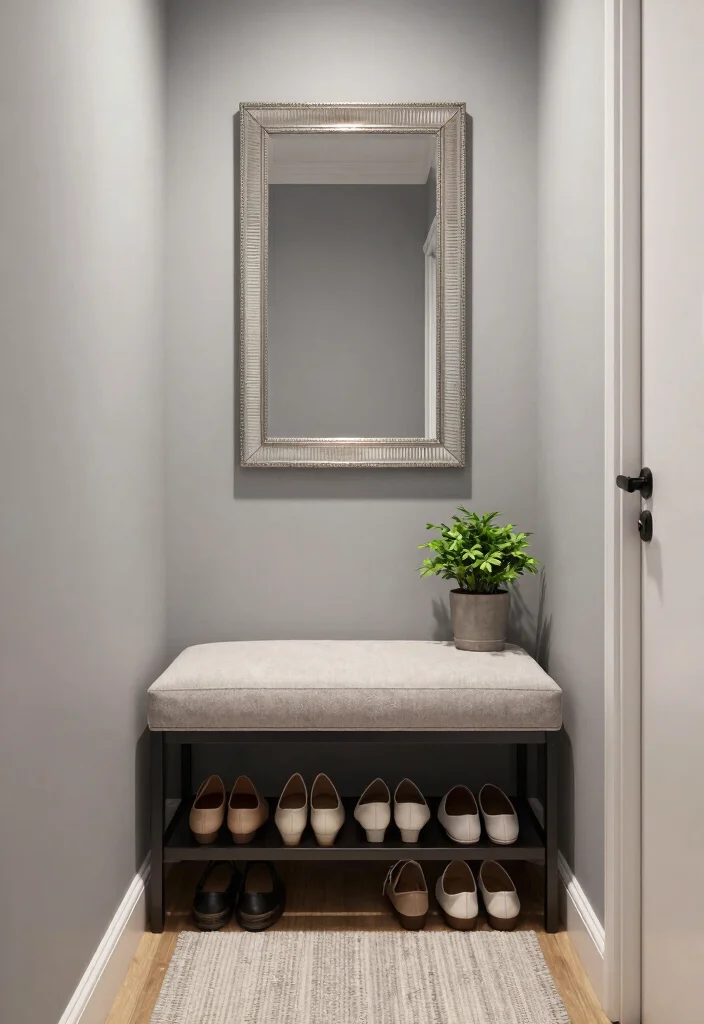 12 Small Entryway Ideas for Narrow Hallways That Flow 4. Slim Bench for Seating and Storage 0