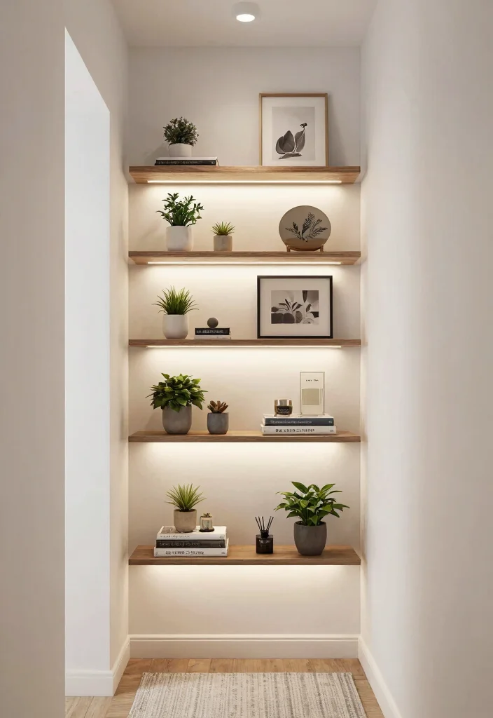 12 Small Entryway Ideas for Narrow Hallways That Flow 7. Integrating Floating Shelves 0