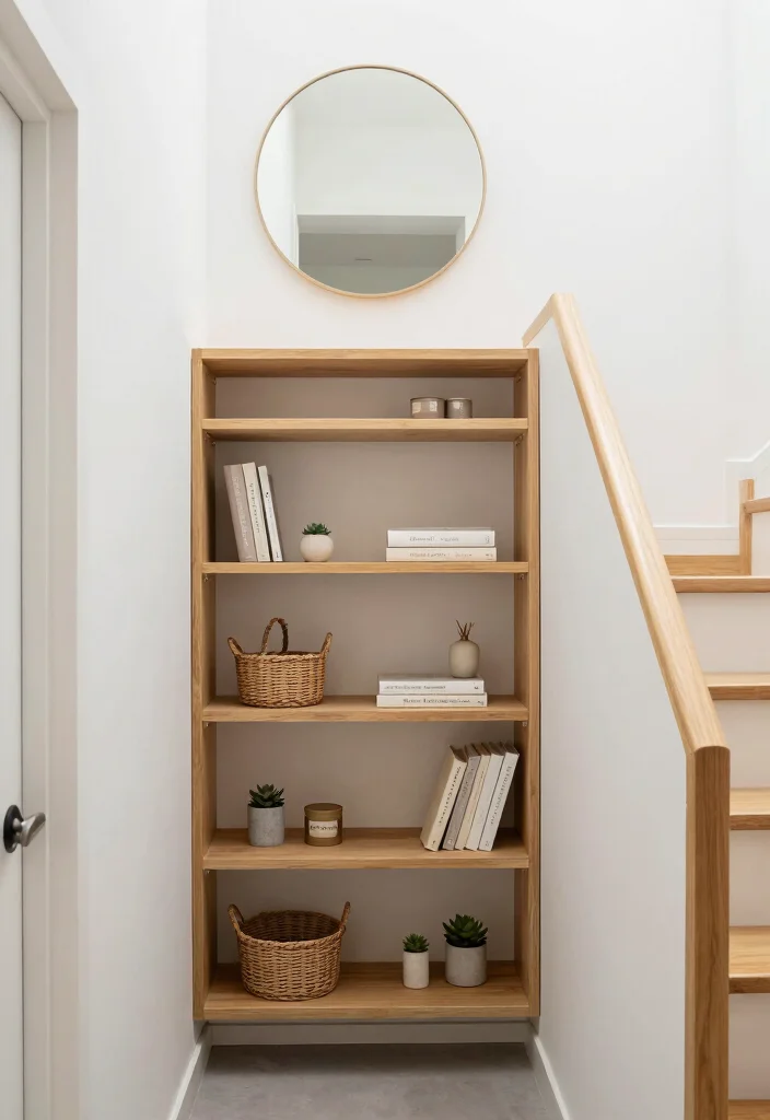 12 Small Entryway Ideas with Stairs That Feel Open and Bright 2 12 Small Entryway Ideas with Stairs That Feel Open and Bright 2. Open Shelving for Functionality and Style 0