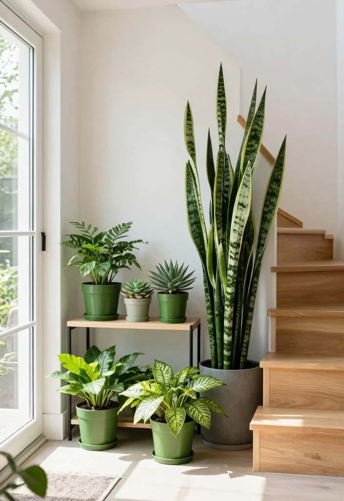 12 Small Entryway Ideas with Stairs That Feel Open and Bright 36 12 Small Entryway Ideas with Stairs That Feel Open and Bright 6. Indoor Plants for Freshness 0