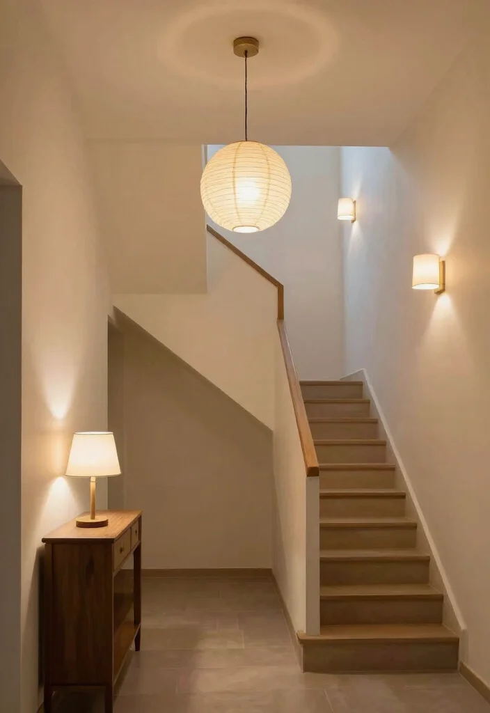 12 Small Entryway Ideas with Stairs That Feel Open and Bright 47 12 Small Entryway Ideas with Stairs That Feel Open and Bright 7. Creative Lighting Solutions 0