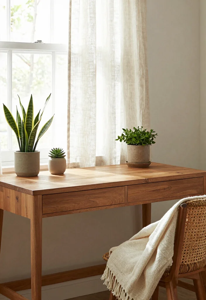 12 Small Home Office Ideas for Men with Clean Modern Style 5. Nature Inspired Elements 0