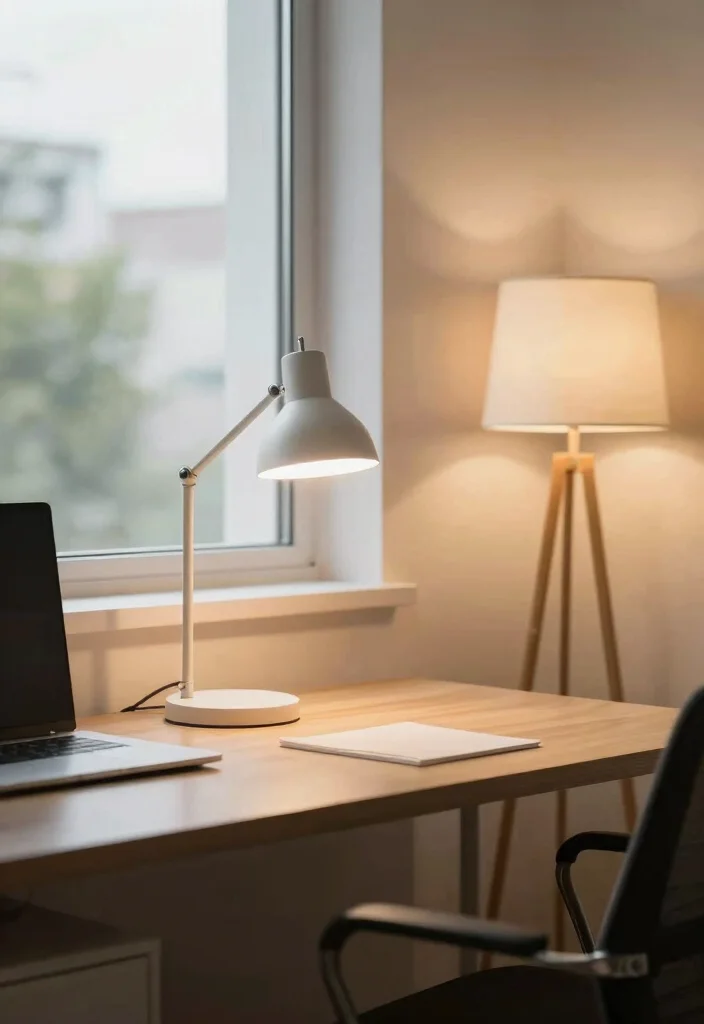 12 Small Home Office Ideas for Men with Clean Modern Style 7. Efficient Lighting Solutions 0