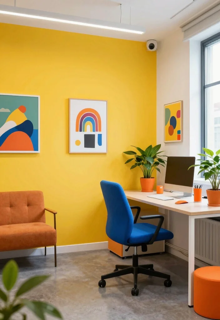 12 Small Office Ideas for Your Home Spare Room with Smart Layouts 5. Playful Color Schemes 0