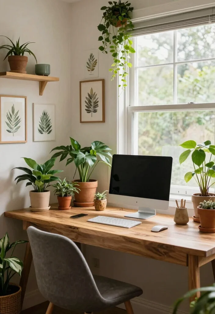 12 Small Office Ideas for Your Home Spare Room with Smart Layouts 7. Nature Inspired Elements 0