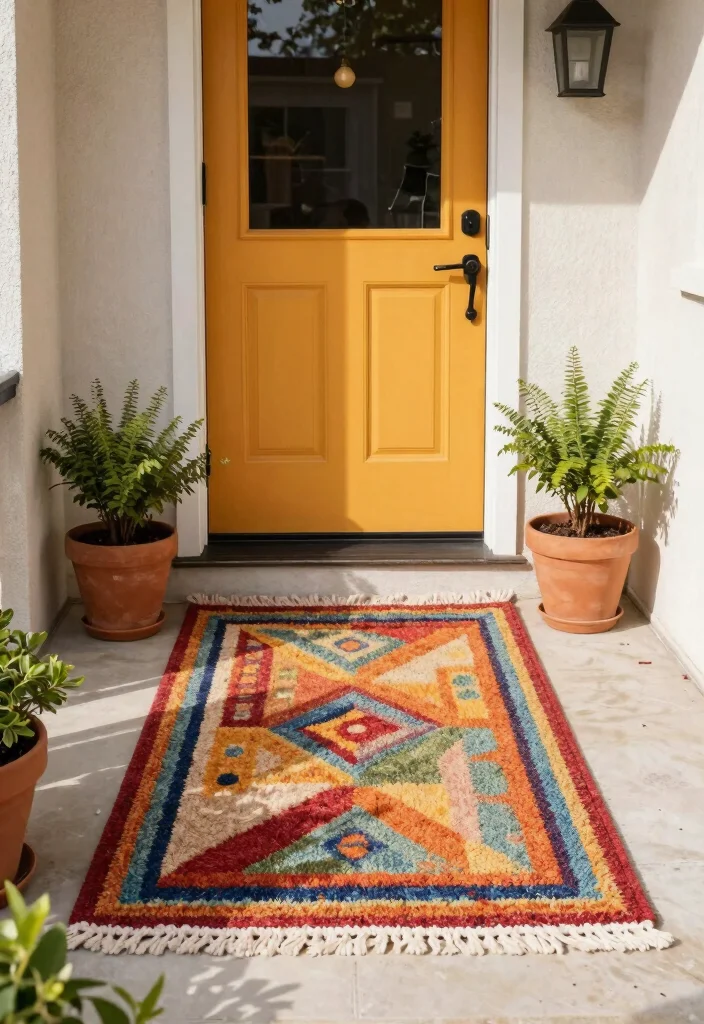 12 Small Outdoor Entryway Ideas for Tight Exterior Spaces 12. Outdoor Rugs 0