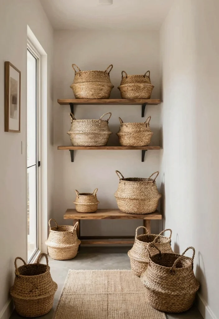 12 Stair Entryway Ideas That Make Use of Vertical Space 10. Woven Baskets for Texture and Storage 0