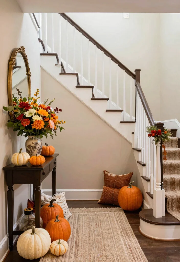 12 Stair Entryway Ideas That Make Use of Vertical Space 11. Seasonal Decor for a Fresh Look 0